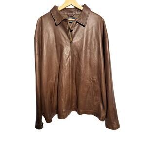 Vintage 2005 Polo Ralph Lauren Brown Leather Jacket Men’s XXL Zip-Up Bomber Coat